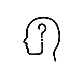 Human head silhouette and question mark. Symbol. Vector illustration.