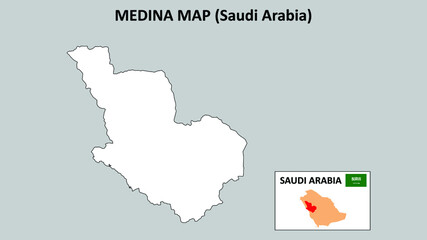 Medina Map.Medina Map Saudi Arabia with white background and line map.