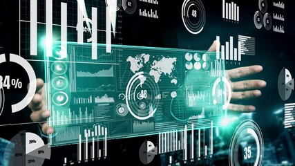 Big Data Technology for Business Finance Analytic conceptual. Modern graphic interface shows...