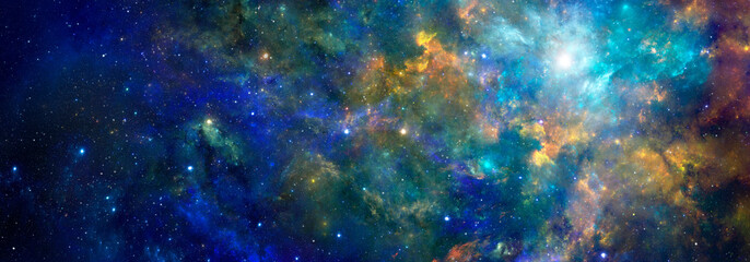 Bright multicolored cosmic background with nebulae and stars