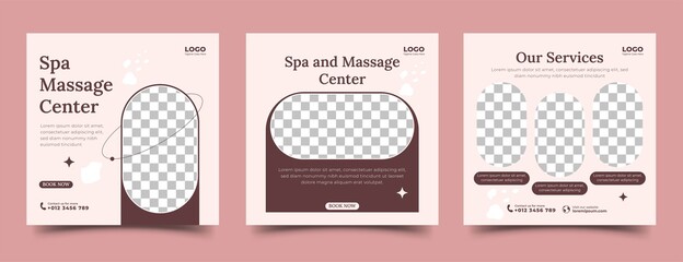 Set of Spa, beauty, and massage square banner template design. Usable for social media post, banner, and web ads.