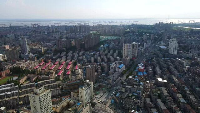 Aerial photography of the scenery along the Hao River in the old town of Nantong