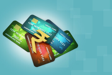 3d rendering  credit or debit card with indian rupee
