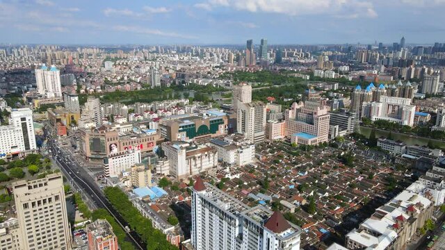 Aerial photography of the scenery along the Hao River in the old town of Nantong