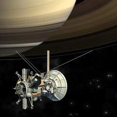 Satellite passing Saturn