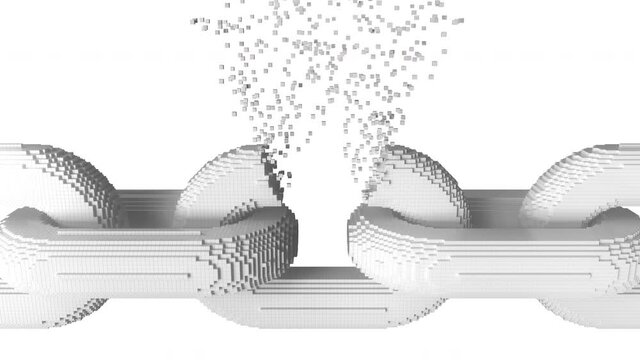 Breaking 3D chain link made with blocks. Blockchain technology problem concept