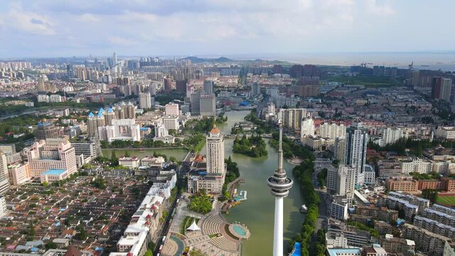 Aerial photography of the scenery along the Hao River in the old town of Nantong