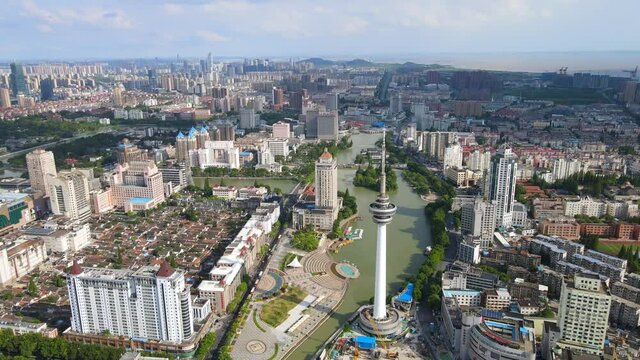 Aerial photography of the scenery along the Hao River in the old town of Nantong