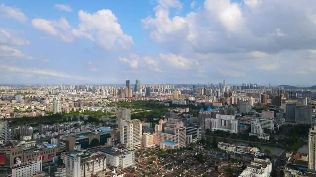 Aerial photography of the scenery along the Hao River in the old town of Nantong