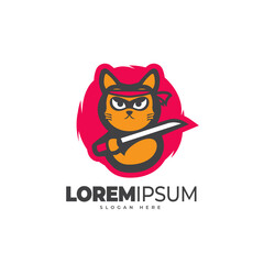 Samurai cat logo template. Vector illustration