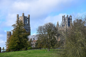 Cathedral of Ely and Cherry Hill Park on a sunny day