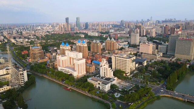 Aerial photography of the scenery along the Hao River in the old town of Nantong