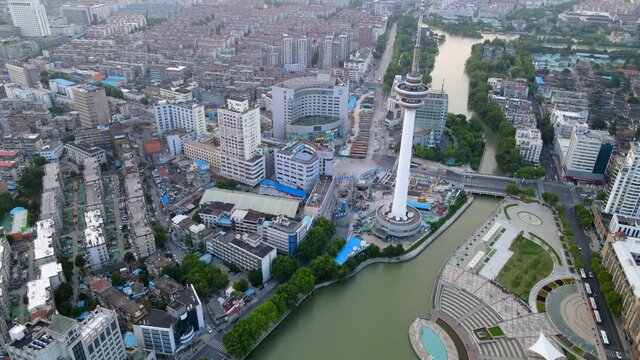 Aerial photography of the scenery along the Hao River in the old town of Nantong