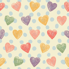 Seamless background with hearts in retro style.