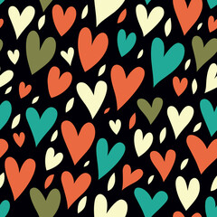 Seamless background with hearts on a black background.