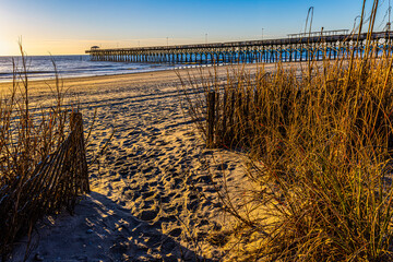 Dune Fence With Sea Oats on Second Avenue Beach , Mytrle Beach, South Carolina, USA