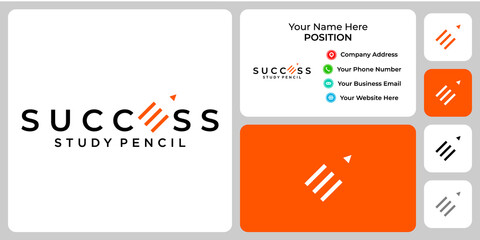Wordmark pencil logo design with business card template.