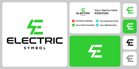Letter E monogram electric logo design with business card template.

