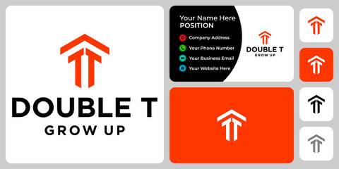Letter T T monogram business grow up logo design with business card template.