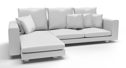 Premium Furniture, Isolated Three Dimensional View of White Leather Sofa on White Background.