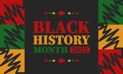 Black History Month in February. African American Culture and History. Celebrated annual in United States and Canada. In October in Great Britain. Vector poster, tradition ornament illustration