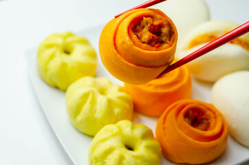 Massaman vegetable rose bun, Steam cooked seasoned vegetables, coated in a massaman curry paste and wrapped in a rose shaped dough bun