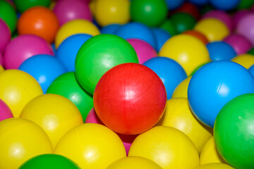 Colorful balls in the pool with balls in the playroom.