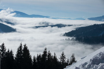 landscape view of winter carpathian mountains