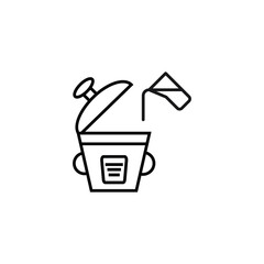 Cooking, food and kitchen concept. Collection of modern outline monochrome icons in flat style. Line icon of water pouring from jar to multi cooker with opened lid