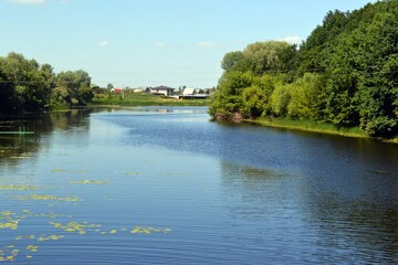 Fototapeta na wymiar beautiful wide blue river in summer