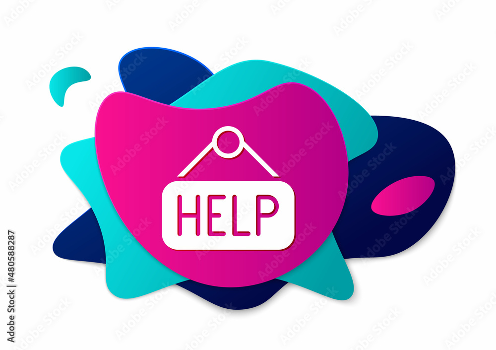 Poster color signboard with text help icon isolated on white background. abstract banner with liquid shapes