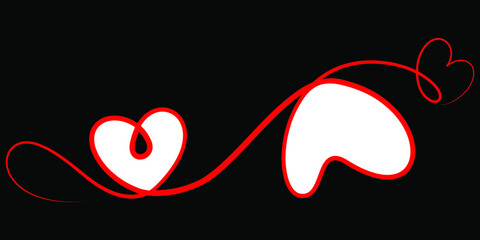Two white hearts in a red string on a black background - 480588272