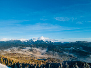 landscape view of winter carpathian mountains