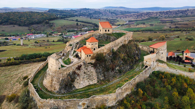 Aerial drone view of Rupea Fortress, Romania