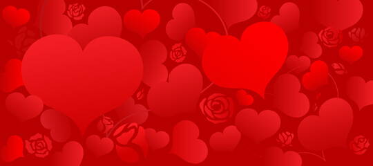 Vector illustration of red heart and roses background design for Valentine’s Day, greeting card, invitation card for the wedding