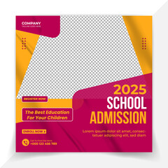 School admission social media post design template. Square social media Instagram post template design concept, School admission social media post template, Admission open media social post template
