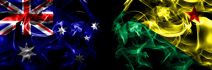 Flags of Australia, Australian vs Brazil states Acre. Smoke flag placed side by side on black background
