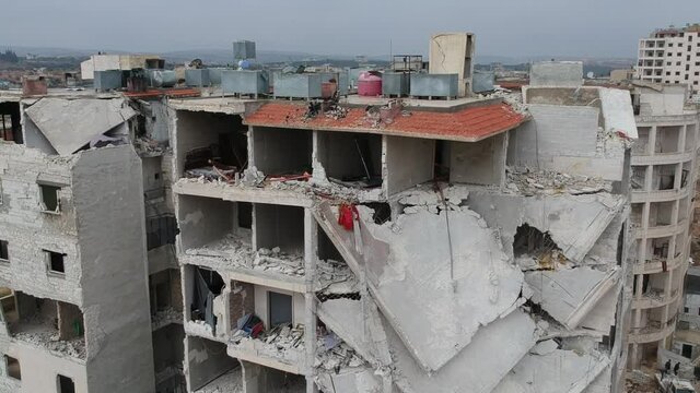February 12, 2018 Idlib Syria - The settlement damaged by the war.