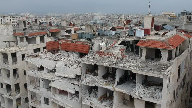 February 12, 2018 Idlib Syria - The settlement damaged by the war.