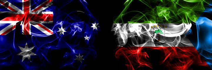 Flags of Australia, Australian vs Equatorial Guinea. Smoke flag placed side by side on black background