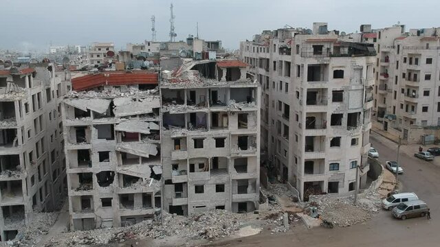 February 12, 2018 Idlib Syria - The settlement damaged by the war.