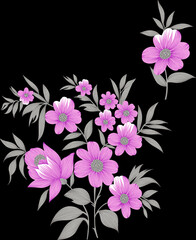 digital textile design flowers and leaves