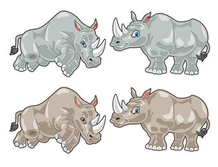 Rhino cute cartoon illustration with 2 posing and colors