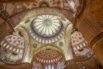 Polychrome domes and columns of the Hagia Sophia cathedral mosque in Istanbul