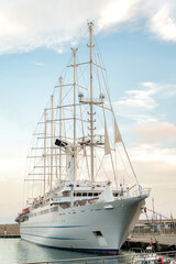 Fototapeta na wymiar Moored sailing ship in the sea port of Nice, France