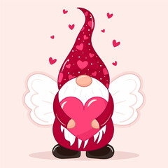 Happy Valentine Day With Cute Gnome, Heart, Lova gnome, Cartoon Illustration