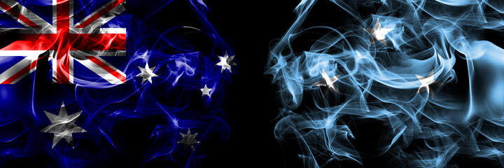 Flags of Australia, Australian vs Micronesia. Smoke flag placed side by side on black background