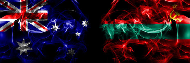 Flags of Australia, Australian vs Transnistria. Smoke flag placed side by side on black background