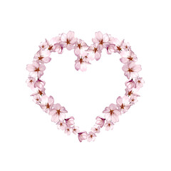 Beautiful heart  with cherry blossom flowers. Illustration