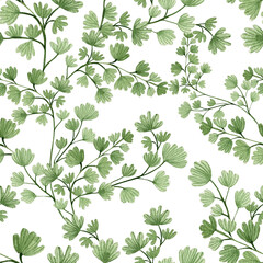 Watercolor Seamless pattern with different  ferns.